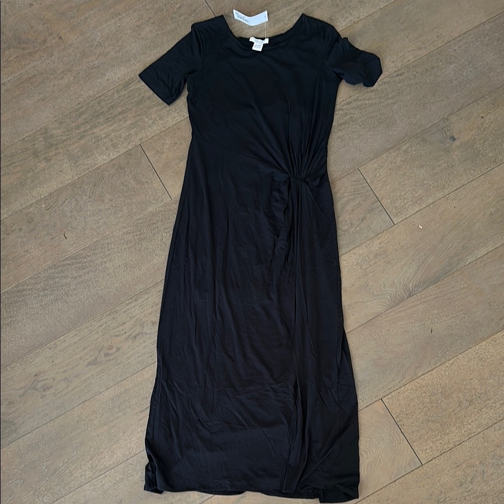 Joan Vass Knotted Knit Maxi Black Dress